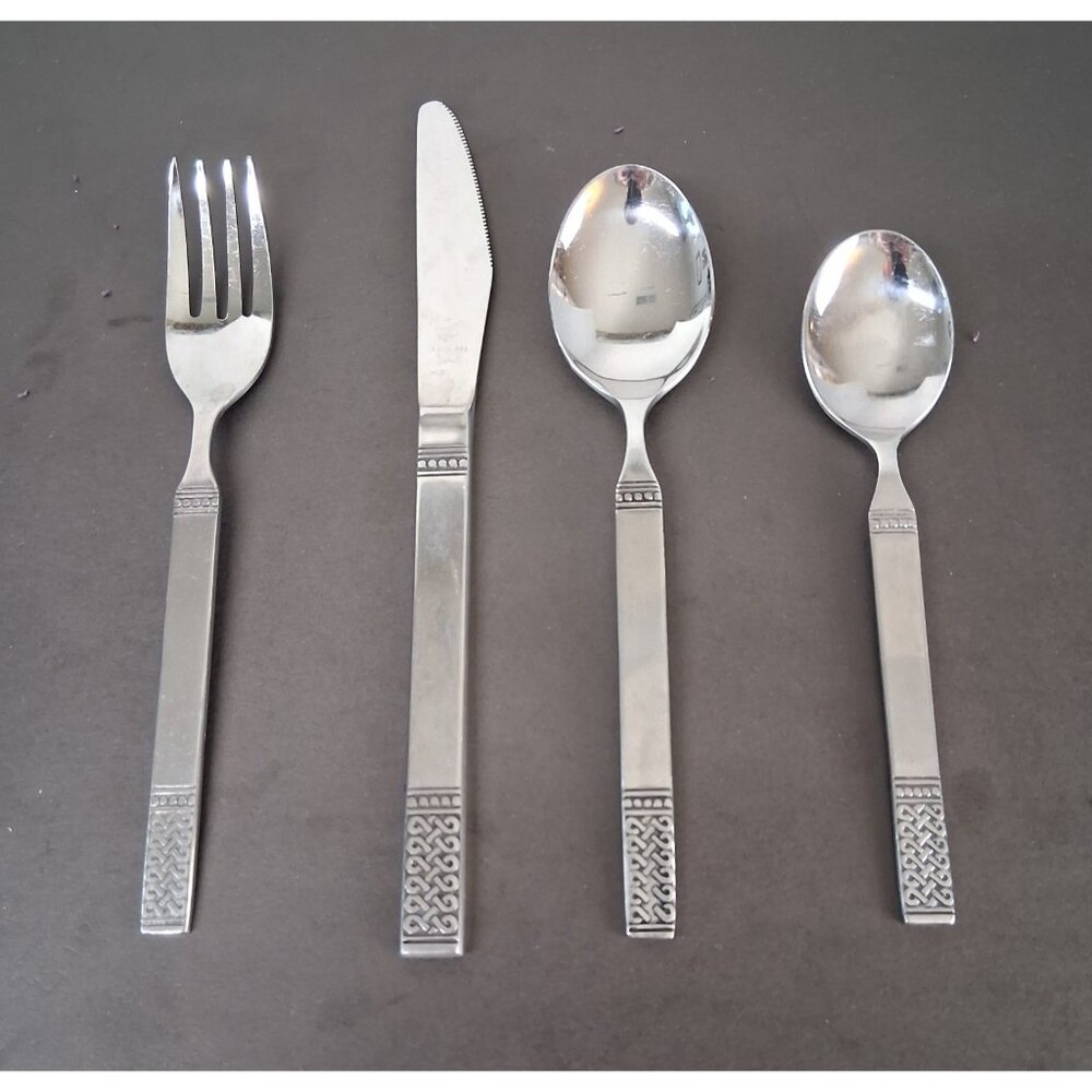 Danika Stainless Steel Flatware by MSI Japan 4 pc VTG 1960s Celtic Knot MCM GUC